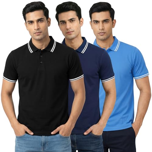 Image of Hangout Hub Hybrid Men's Polycotton Polo T-Shirt | Solid Finish | 260 GSM Premium Fabric | Half Sleeve Collared Neck | Regular Fit | Casual & Office Wear | Set of 1, 2 & 3