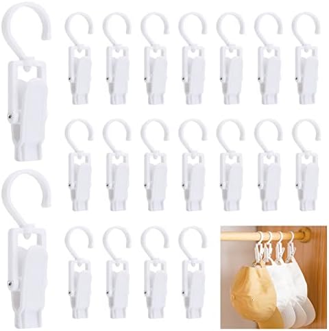 20PCS Laundry Hooks Clip Portable Anti-slip Plastic Hangers Clips with 360 Degree Swivel Hook for Clothes Curtain Bath Towel Hat Sheets Coat(White)