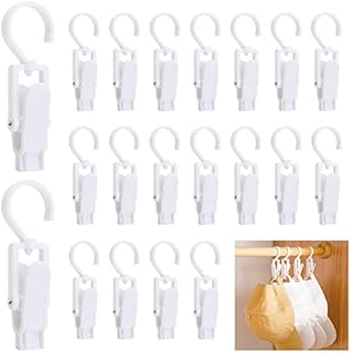20PCS Laundry Hooks Clip Portable Anti-slip Plastic Hangers Clips with 360 Degree Swivel Hook for Clothes Curtain Bath Towel Hat Sheets Coat(White)