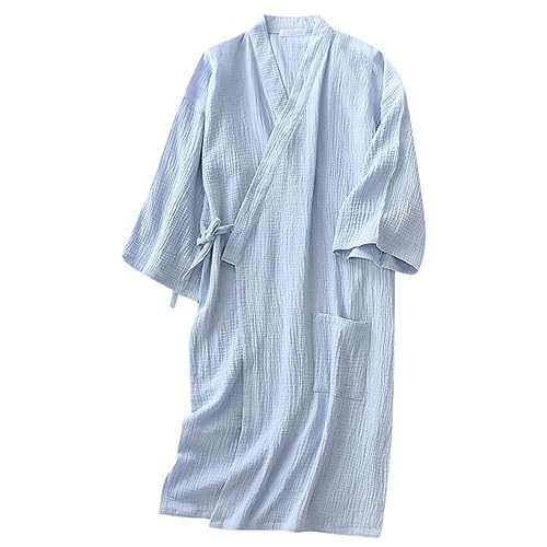 Bata japonesa tipo kimono para hombres y mujeres, para parejas, de algodón, crepé, estilo Yukata, con cinturón y bolsillo, transpirable, ajuste holgado, ropa de dormir para el hogar, spa, sauna, hotel