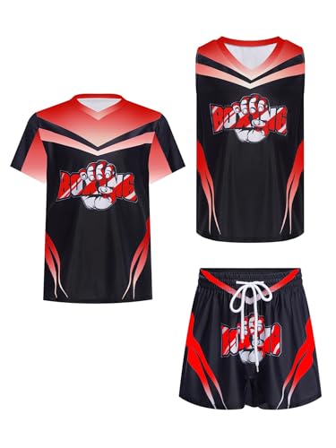Kids Boys 3Pcs Sport Set Color Block Letter Printed Outfit for MMA Kickboxing Exercises Red 8 Years