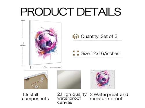 Image of Frimeeme 3Pcs Girl Graffiti Soccer Canvas Wall Art, 12 x 16 inch