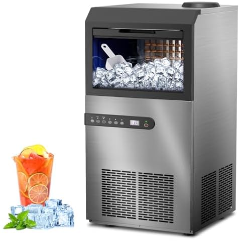 Commercial Ice Maker Machine, 100lbs/24H Stainless Steel Under Counter ice Machine with 45 Ice Cubes/Cycle, 2 Water Inlet Modes, Self Clean, 24H Timer, Large Industrial Ice Maker for Bar, Coffee Shop Cover