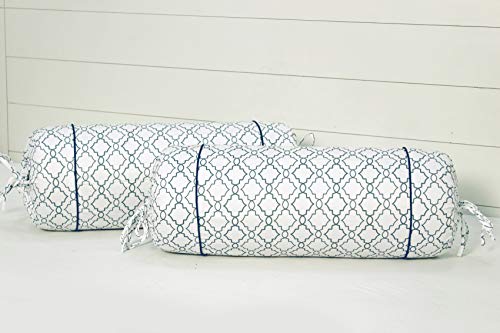 Image of AURAVE Cotton Satin 300 TC Bolster Cover with Drawstring Closure, Set of 2, Soft Breathable Durable Machine Washable for Sofa Bed & Home Decor, 15 inchx30 inch Blue | Cover Only