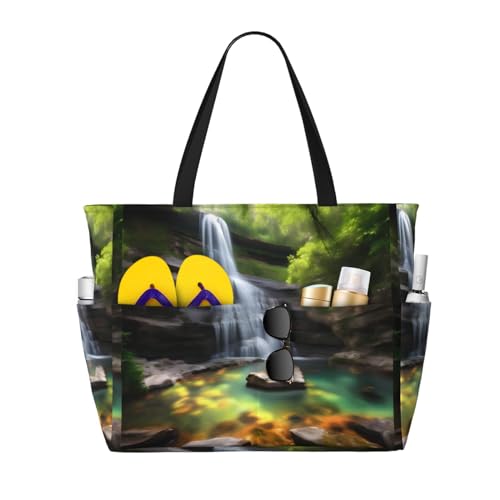 Waterfall Views Large Capacity Waterproof Sandproof Multifunctional Beach Travel Camping Picnic Storage Bag