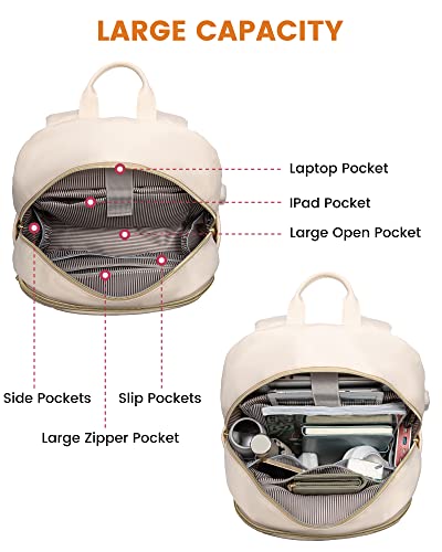 Lovevook Laptop Backpack Purse For Women, 15.6 Inch Anti Theft Travel Backpack With Usb Port, Large Capacity Work Computer Bag, Stylish Casual Daypack For College, Khaki & Pinkish Beige #TOP6