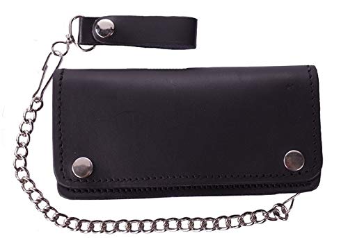 Premium Black Leather Bifold Chain Wallet