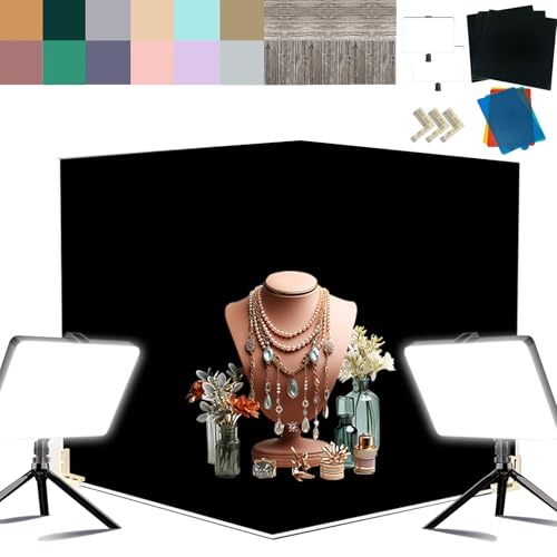 Photo Backdrop Board with 2 LED Lighting Shooting Kit, 14Pcs 28Patterns