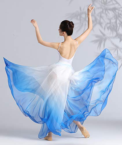 Oridoor 720 35" Long Women's Fairy Lyrical Dance Skirt Gradient Color Chiffon Swing Skirt Ballet Modren Dance Costume (A Blue White) #TOP2