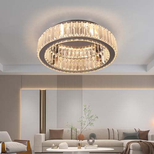 Vinilky 15 Zoll (38cm) Chrom Kristall-Deckenleuchte, LED Flush Mount Leuchte mit 3 schaltbaren Lichtfarben – Deckenlampe für Wohnzimmer, Schlafzimmer, Küche, Flur