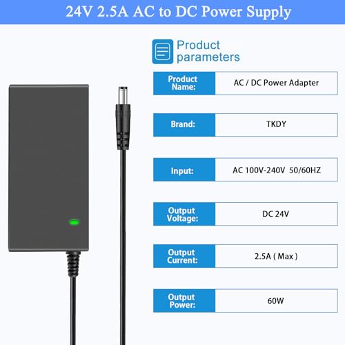 TKDY 24V 2.5A Power Adapter for Logitech G29 G920 Power Supply, for Logitech Driving Force Racing Wheel G923 G25 G27 G940 GT Racing Wheel, Replacement APD DA-42H24, AD10110LF, 190211-0010 Power Cord.