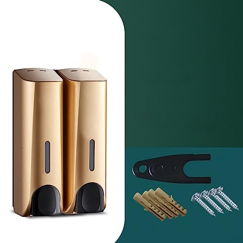 Dispensador de jabón, dispensador de jabón para Colgar en la Pared, dispensadores automáticos de jabón de Pared para baños y hoteles, gimnasios (Doble Cabeza Dorada)