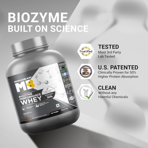 Image of MuscleBlaze Biozyme Performance Whey Protein Powder, Rich Chocolate (2kg / 4.4lbs) & Magnesium Matrix 440mg (60 Tablets) | Combo Pack