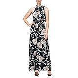 S.L. Fashions Women's Sleeveless Print Maxi Dress, Black Light Pink, 12