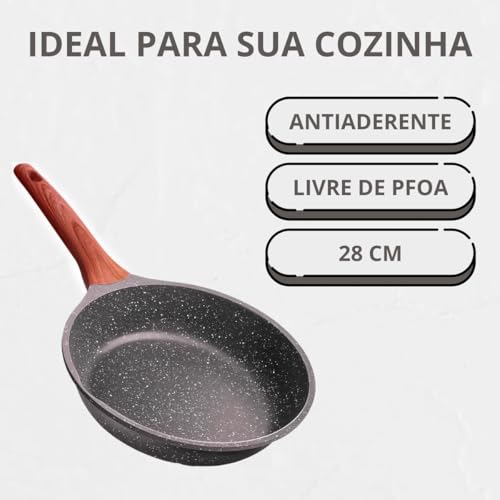Frigideira Antiaderente Revestimento Cerâmica 28 CM para Fogão Indução Gás Elétrico Cooktop Grande F