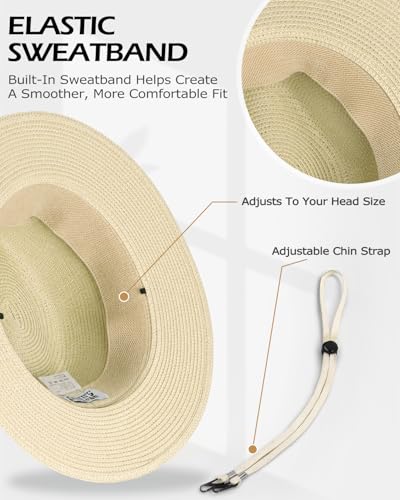 Image of Zylioo XXL XL Straw Hats for Men Big Heads,L M S UV Summer Fedora Panama,UPF Beach Sun Hats for Women Travel Hat