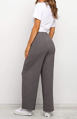 Waitfairy Womens Ribbed-Knit Wide Leg Lounge Pants Sweatpants Flowy Yoga Pants Dark Grey M/L #TOP3