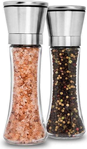 HOME EC Original Stainless Steel Salt and Pepper Grinder Set - Adjustable Ceramic Sea Salt Grinder & Pepper Grinder - Glass Salt and Pepper Shakers - Pepper Mill & Salt Mill - Modern Kitchen Gadgets