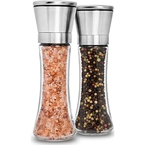Home EC Premium Stainless Steel Salt and Pepper Grinder Set of 2 – Adjustable Ceramic Sea Salt Grinder & Pepper Grinder – Tall Glass Salt and Pepper Shakers – Pepper Mill & Salt Mill W/Funnel & EBook