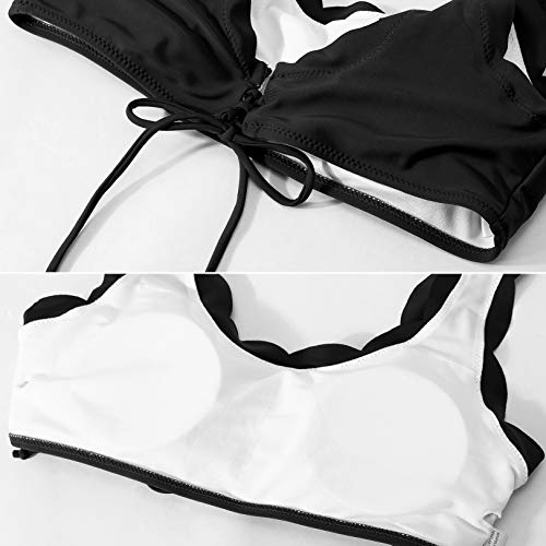 Ginkana Maternity Bikini Set Scalloped Bathing Suits Back Lace-Up Tankini Swimsuits High Waist Swimwear Set For Pregnant Women,Black,M #TOP5