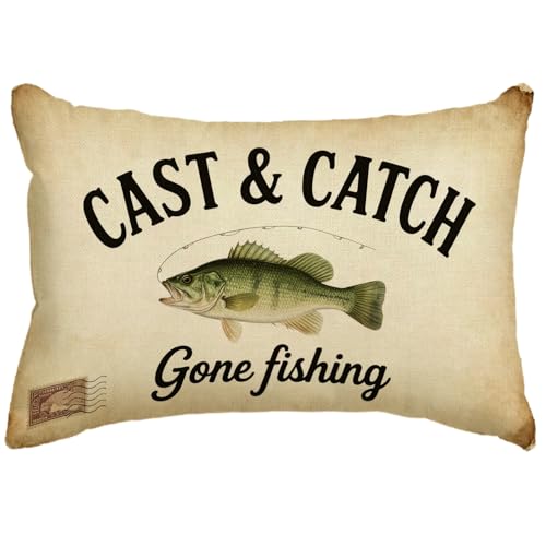 Fishing Time Throw Cushion Case 12x20 Inch Cast & Catch