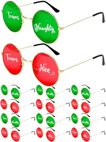 Flutesan Christmas Party Sunglasses Supplies Team Naughty or Nice Red and Green Christmas Decoration