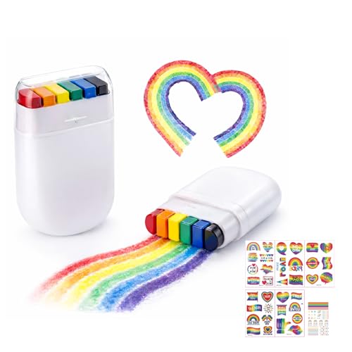 Oiomniv 2 Pack Pride Face Paint Stick with Pride Tattoos Rainbow Face & Body Paint for LGBTQ Pride Parade Gay Pride Makeup Pride Month Accessories Rainbow Flag Face Paint Easy Wash Skin Safe