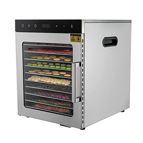 10 Tray Edelstahl Dörrautomat Dörrer 800W Lebensmittel-Dehydrator Dörrgerät Dehydrator Dörautomat Obsttrockner, 0.5-24h, 30-90℃ Temperaturregelung,30x28cm Tray – Bild 3