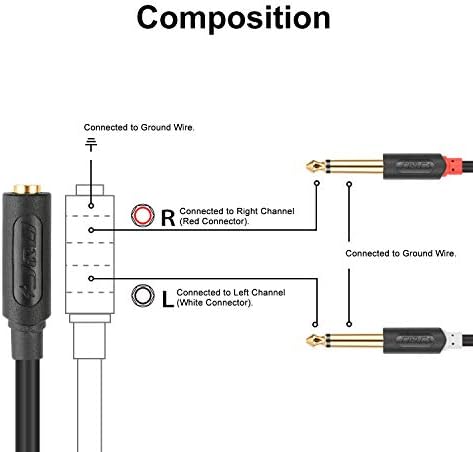 J&D 3.5mm to Dual 1/4 TS Stereo Breakout Cable, Gold Plated Audiowave Series 3.5mm 1/8 inch TRS Female to 2X 6.35mm 1/4 inch TS Male Mono Cable Splitter PVC Shelled Stereo Audio Cable, 3 Feet