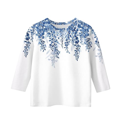 Cute Tops for Girls Summer 3/4 Sleeve Round Neck Cute Going Out Outfits Floral Print Half Sleeve Outfits 3-14 Years2