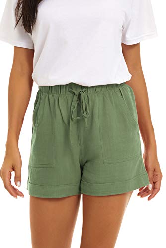 Smeng Women's Beach Outfits Workout Running Lounge Shorts For Women 5 Inch Inseam Casual Clothes Juniors Drawstring Elastic Waist Sports Linen Shorts Women Green X-Large #TOP3