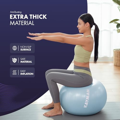 KAYMAN Exercise Ball - Anti-Burst System, Non-Slip Rings, Durable Material, Easy to Inflate, Ideal for Yoga, Pilates, Fitness, Balance Training, Gym, and Home Workouts - Image 3