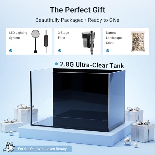 Image of Smart 2.8Gal Rimless Fish Tank Kit with LED Filter for Betta