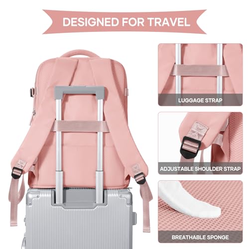 Image of coowoz Large Travel Backpack For Women Men,Carry On Backpack,Hiking Backpack Waterproof Outdoor Sports Rucksack Casual Daypack Travel Essentials Pink