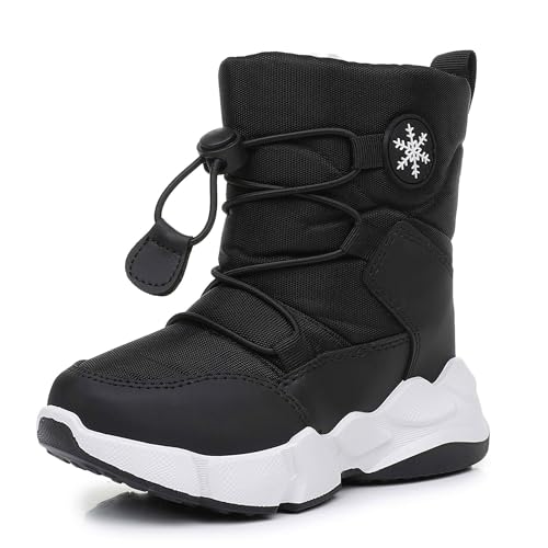 Ahannie Boys Snow Boots Toddler Kids Winter Boots Water Resistant Warm Side Zipper Shoes(Toddler/Little Kid) (980-Black-9)