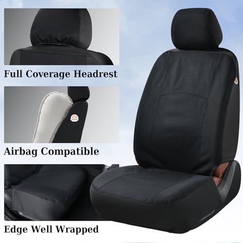 Image of Coverado Car Seat Covers Front, Canvas Universal Seat Covers for Cars, 2-Pack Car Seat Cushions, Auto Seats Protectors for Kids & Dogs, Driver Seat Covers Fit for Most Vehicles Trucks SUVs /Black