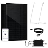 SAKETE Balkonkraftwerk 1200W - Balkonkraftwerk 1200W komplett Steckdose - 800 Watt Wechselrichter - Solaranlage Komplettset - 500W Bifazial Solarpanel x 2 inkl. Halterung & 5m Kabel