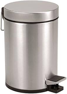 Axentia Cosmetic Bin Stainless Steel Matte Brushed & Rustproof Pedal Bin 3 L Cosmetic Rubbish Bin with Lid Rubbish Bin with Pedal Bin for Bathroom & Toilet, Silver/Black, 17 x 17 x 25 cm