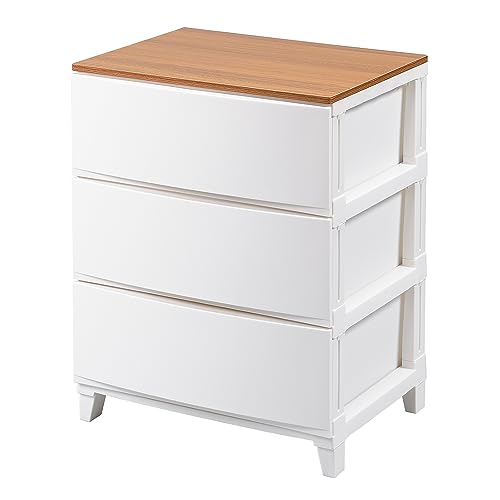 サンカ ルームス 木天板 収納 チェスト ホワイト 白 ワイド 3段 (幅54×奥行42×高さ68.5cm) スルっと引き出せて スキッと締まる引き出し キズ付きにくいマット加工パネル 簡単組み立て 日本製 衣装ケース タンス ROOM'S shade s