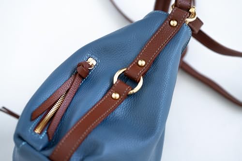Image of Baroncelli Medium Italian Leather Tote Bag for Women - Pebbled Genuine Leather Handbag with Zipper - Made in Italy