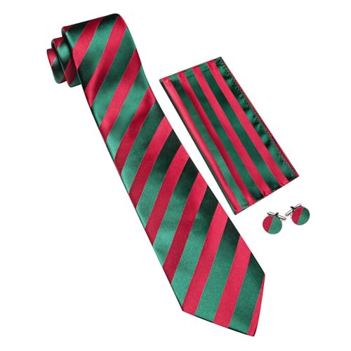 Image of Barry.Wang Man Stripe Ties Set Silk Woven Pocket Square Necktie Cufflinks Formal Party Business