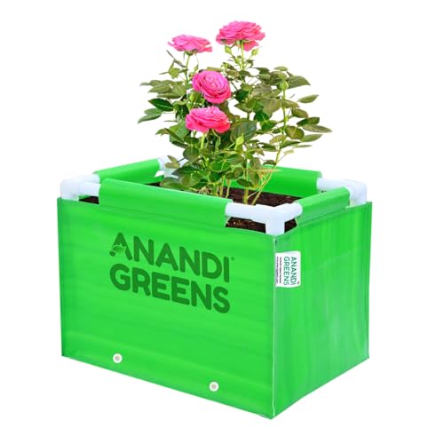 Image of Anandi Green's Hdpe Uv Protected 360 GSM Green Color Rectangular Plants Grow Bags Suitable for Vegetable Terrace Gardening with PVC Pipe Support (1.5x1x1 FIT) Pack of 1