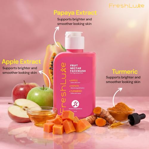 Image of Fruit Nectar Face Wash for Men & Women - 100ml (Pack of 2) | With Apple, Papaya & Turmeric | Vitamin C Face Wash for Pigmentation, Glowing, Hydrated & Even Skin Tone | SLS & Paraben Free