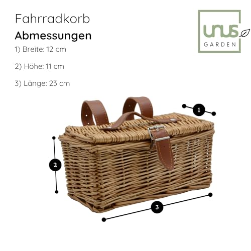 UNUS Garden Kleiner Weidenkorb für Fahrräder, vorne am Lenker, praktischer Mini-Fahrradkorb für Tasse, Handy oder Portemonnaie aus natürlicher Weide