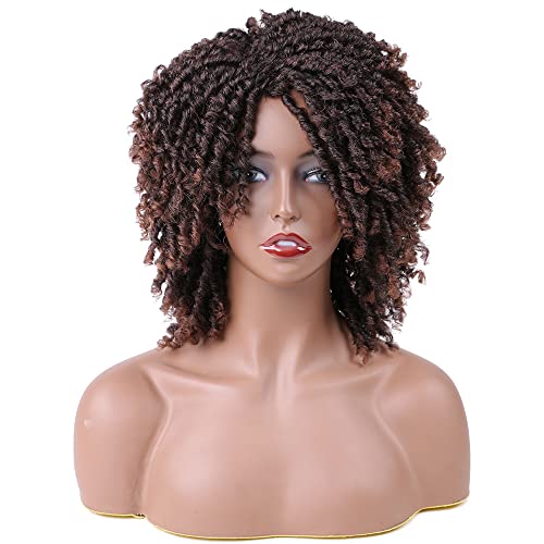 YADIRF Black Women Men Short Dreadlock Wig Synthetic Wigs Afro Curly Wig For Daily Party Use (Coffee)