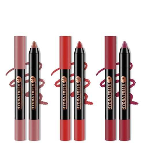 Image of Boobeen 3 Pieces Matte Lip Crayon Lipstik Pencil Velvety Creamy Lip Liner Full Coverage High Pigment Waterproof Long Lasting Lipstick for Women, Matte Lip Color with Smooth