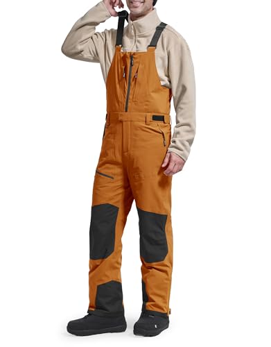 Men's Ski Bibs Insulated Overalls Ripstop Snow Pants (Orange S/32)