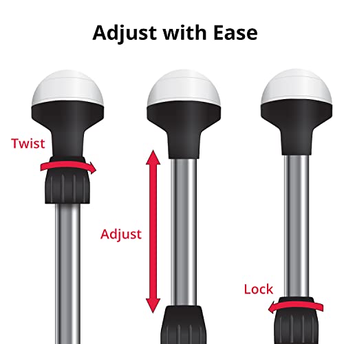 Seasense 26” - 48” Led Stern Light - Range Of 2 Nautical Miles - Easily Adjustable, Stowable Chrome Light For Boats, Kayaks, Canoes, Pontoons & Fishing Vessels Up To 39 Feet (Base Not Included) #TOP4