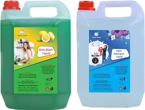 Image of GOVIN WASH Washing machine liquid detergent sky blue+Dish Cleaning Gel green pack of(2)10 L