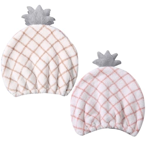 CLISPEED Toallas para Secar el Cabello 2 Piezas Diseño de Piña Gorros Absorbentes de Vellón Coral para Mujer Envoltura Rápida y Suave para Cabello Mojado en Casa Secado Color Aleatorio